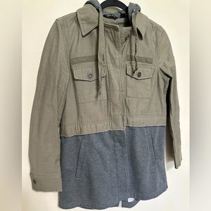 NWOT. Women’s Mixed Media Jacket with Hood